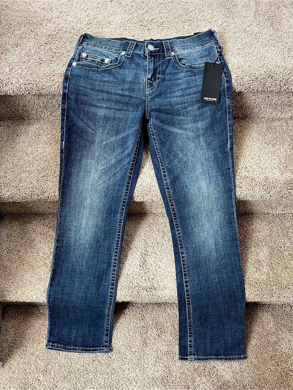 True Religion Ricky Straight Leg Jeans Blue Waist 28 Length 34 NWT
